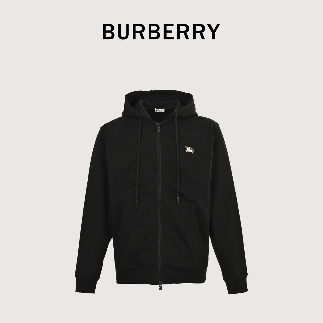 Burberry 25FW Back Crest Equestrian Knight Embroidery Double-Zip Hooded Jacket Black