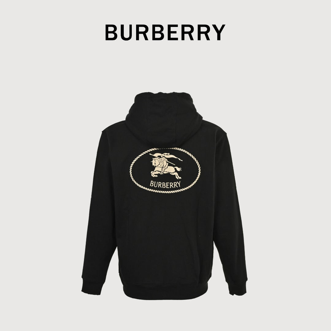 Burberry 25FW Back Crest Equestrian Knight Embroidery Double-Zip Hooded Jacket Black