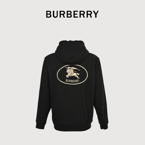 Burberry 25FW Back Crest Equestrian Knight Embroidery Double-Zip Hooded Jacket Black