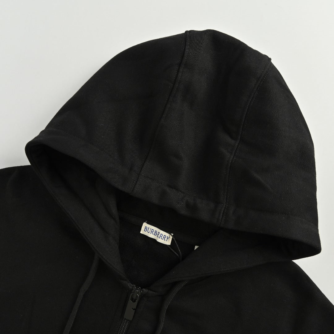 Burberry 25FW Back Crest Equestrian Knight Embroidery Double-Zip Hooded Jacket Black
