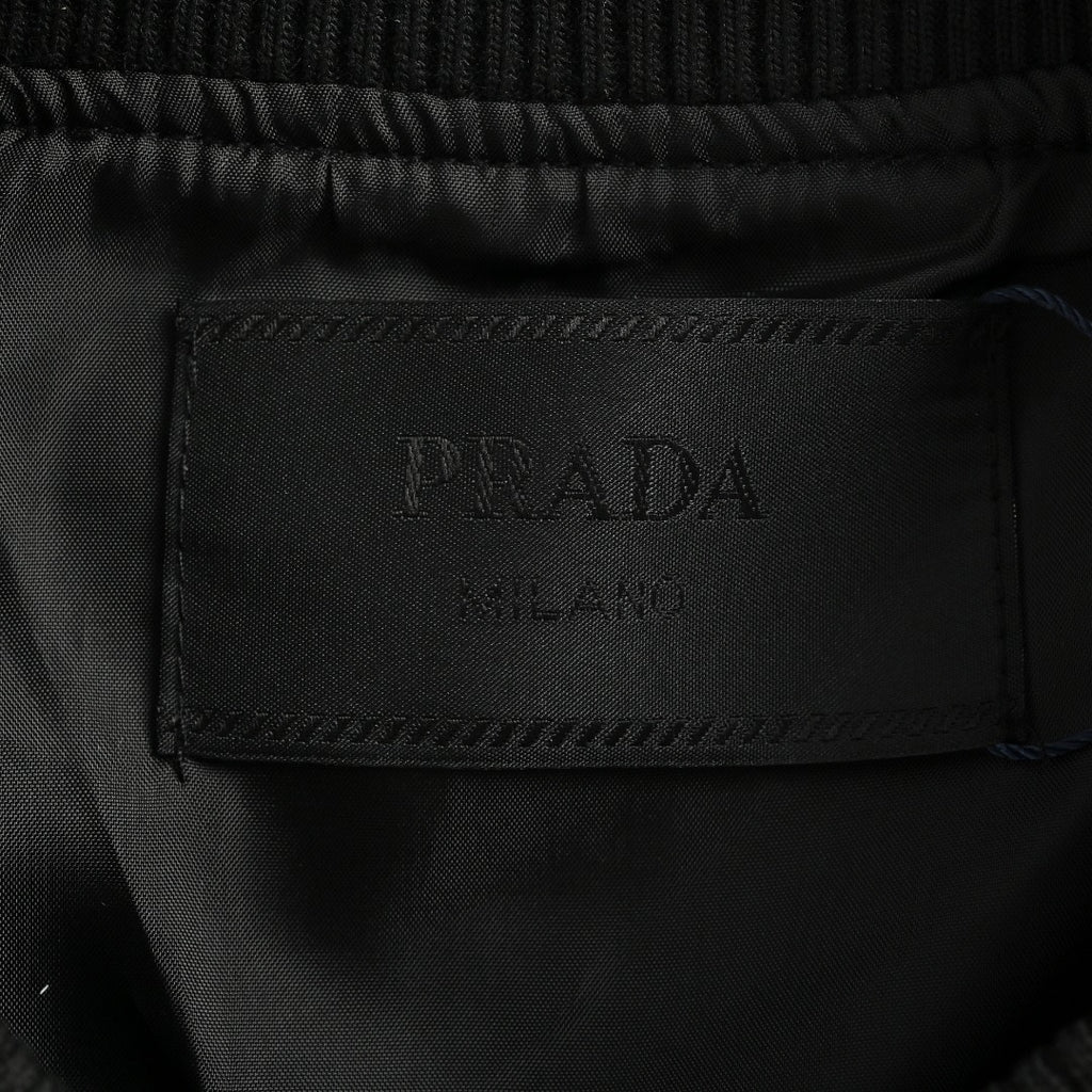 Prada Triangle Logo Leather Sleeve Varsity Baseball Jacket Black
