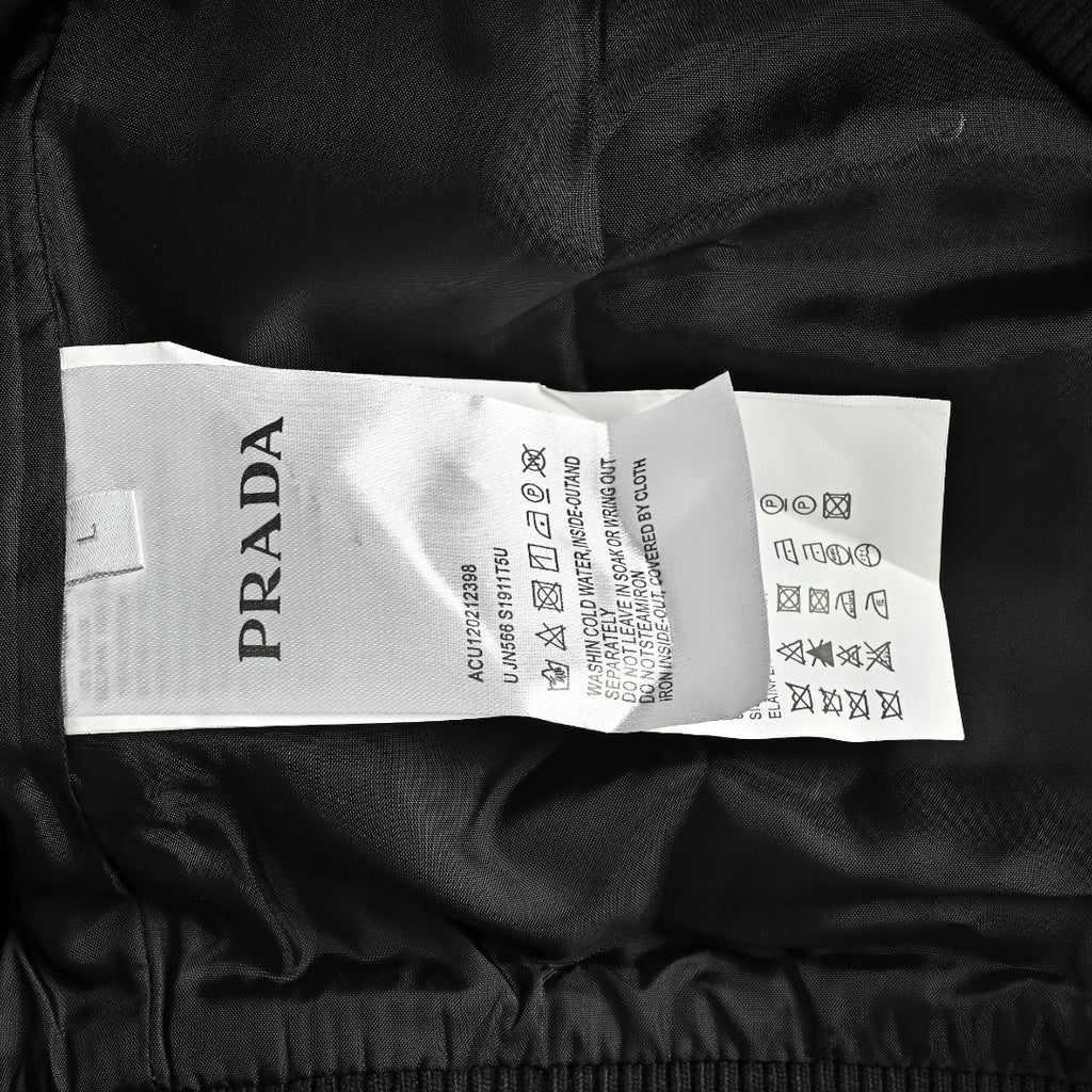 Prada Triangle Logo Leather Sleeve Varsity Baseball Jacket Black