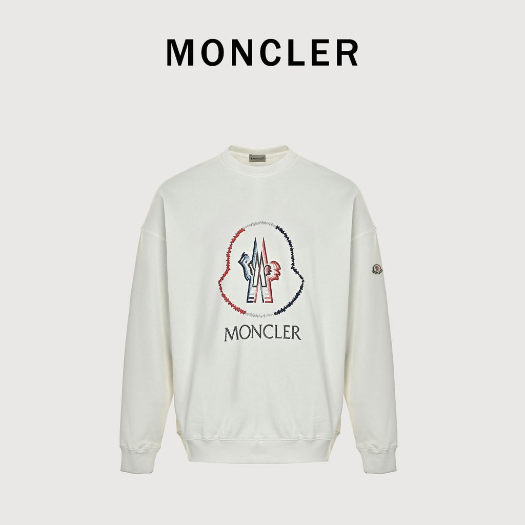 Moncler 26SS Contrast Color Large Logo Crew Neck Sweatshirt White