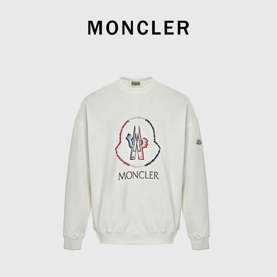 Moncler 26SS Contrast Color Large Logo Crew Neck Sweatshirt White