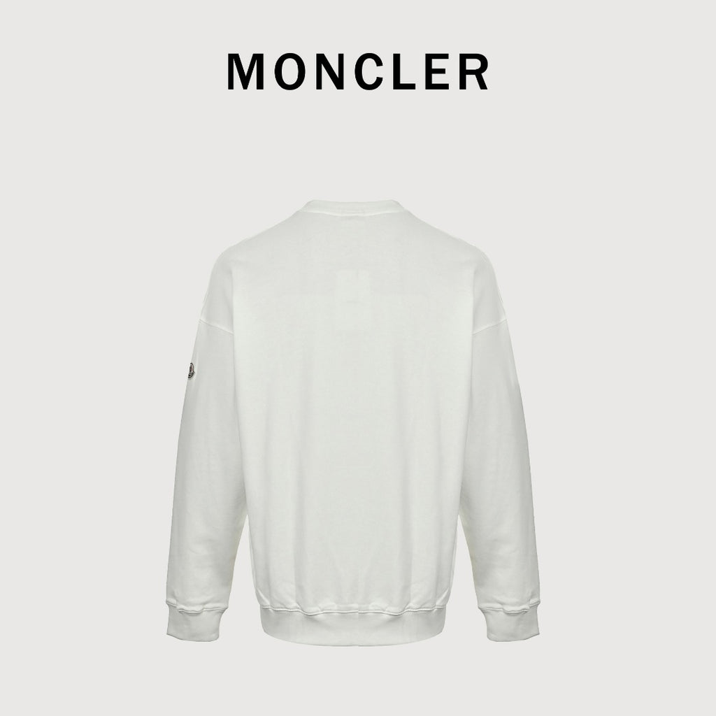 Moncler 26SS Contrast Color Large Logo Crew Neck Sweatshirt White