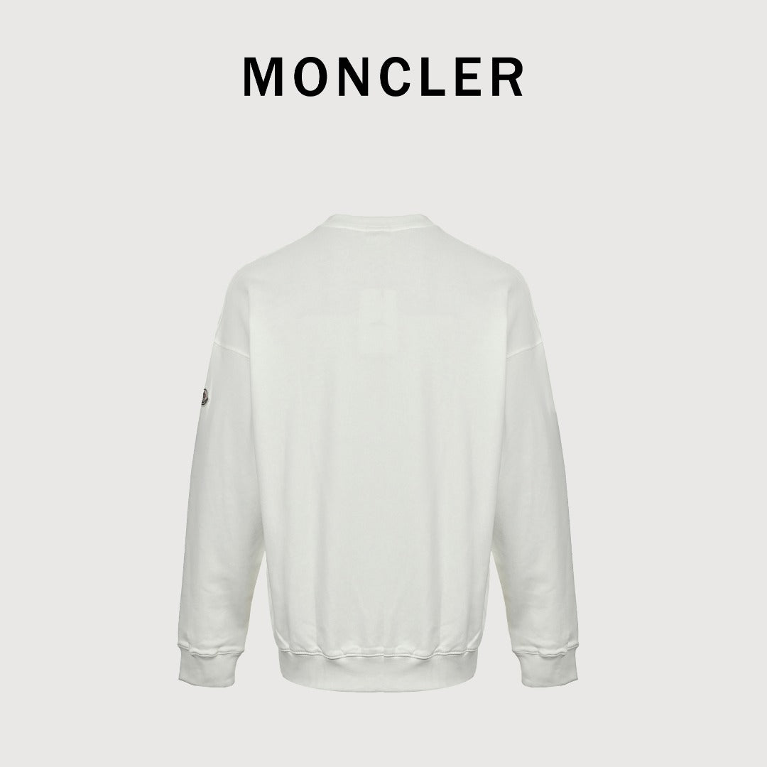 Moncler 26SS Contrast Color Large Logo Crew Neck Sweatshirt White