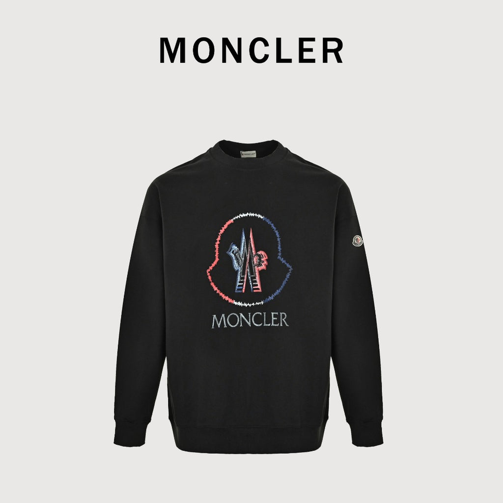 Moncler 26SS Contrast Color Large Logo Crew Neck Sweatshirt Black