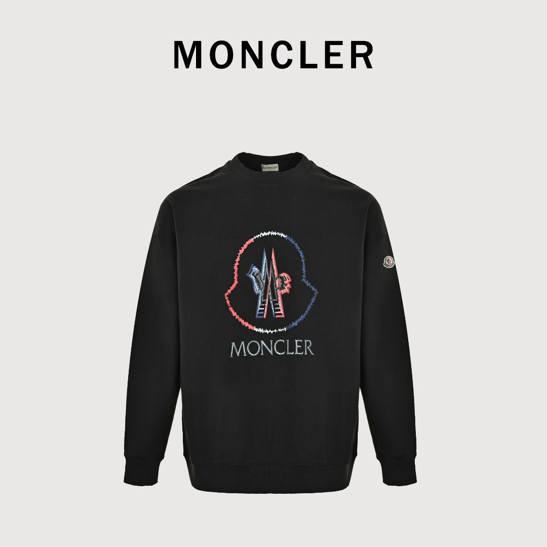 Moncler 26SS Contrast Color Large Logo Crew Neck Sweatshirt Black