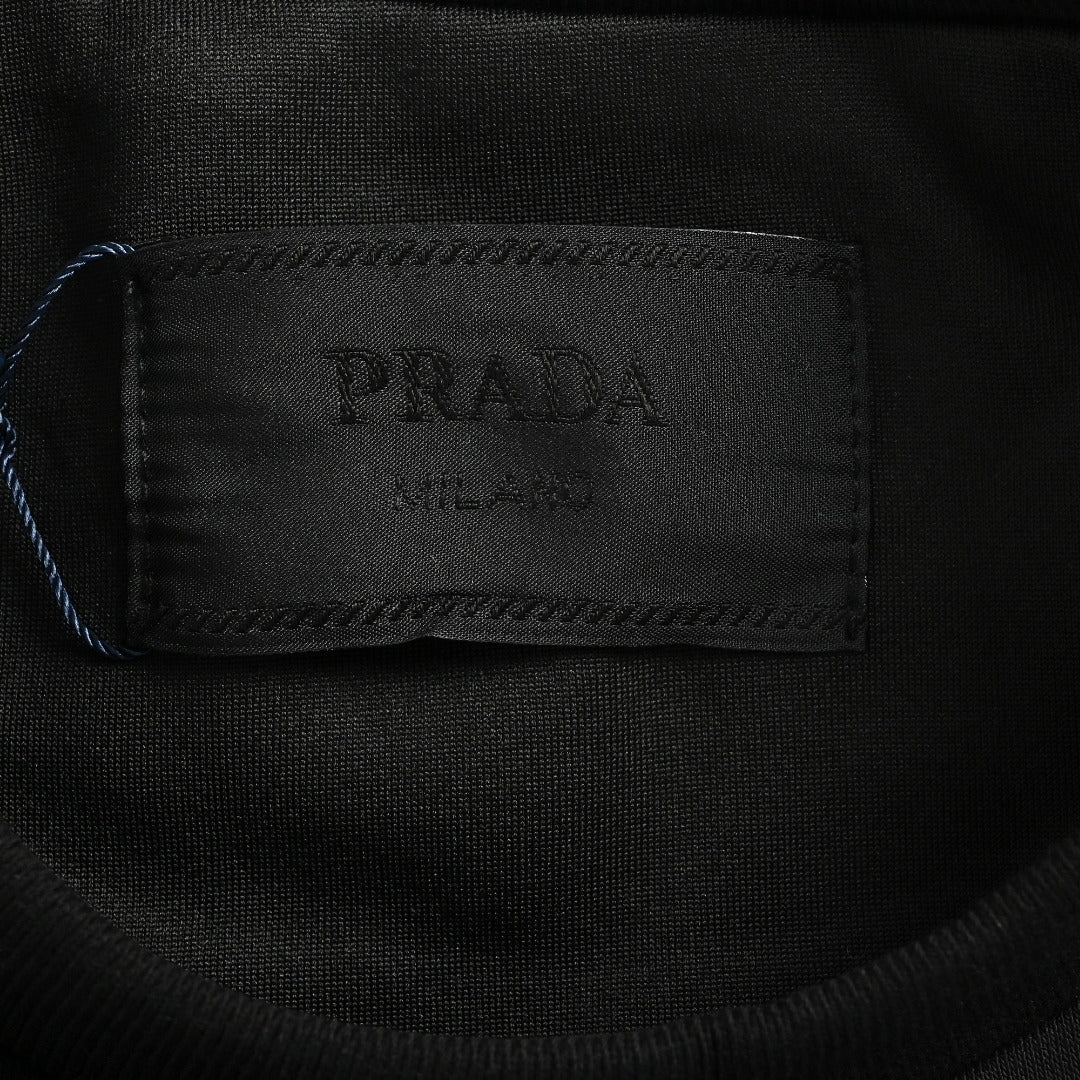 Prada Sleeve Zip Pocket Triangle Logo Crew Neck Sweatshirt Black