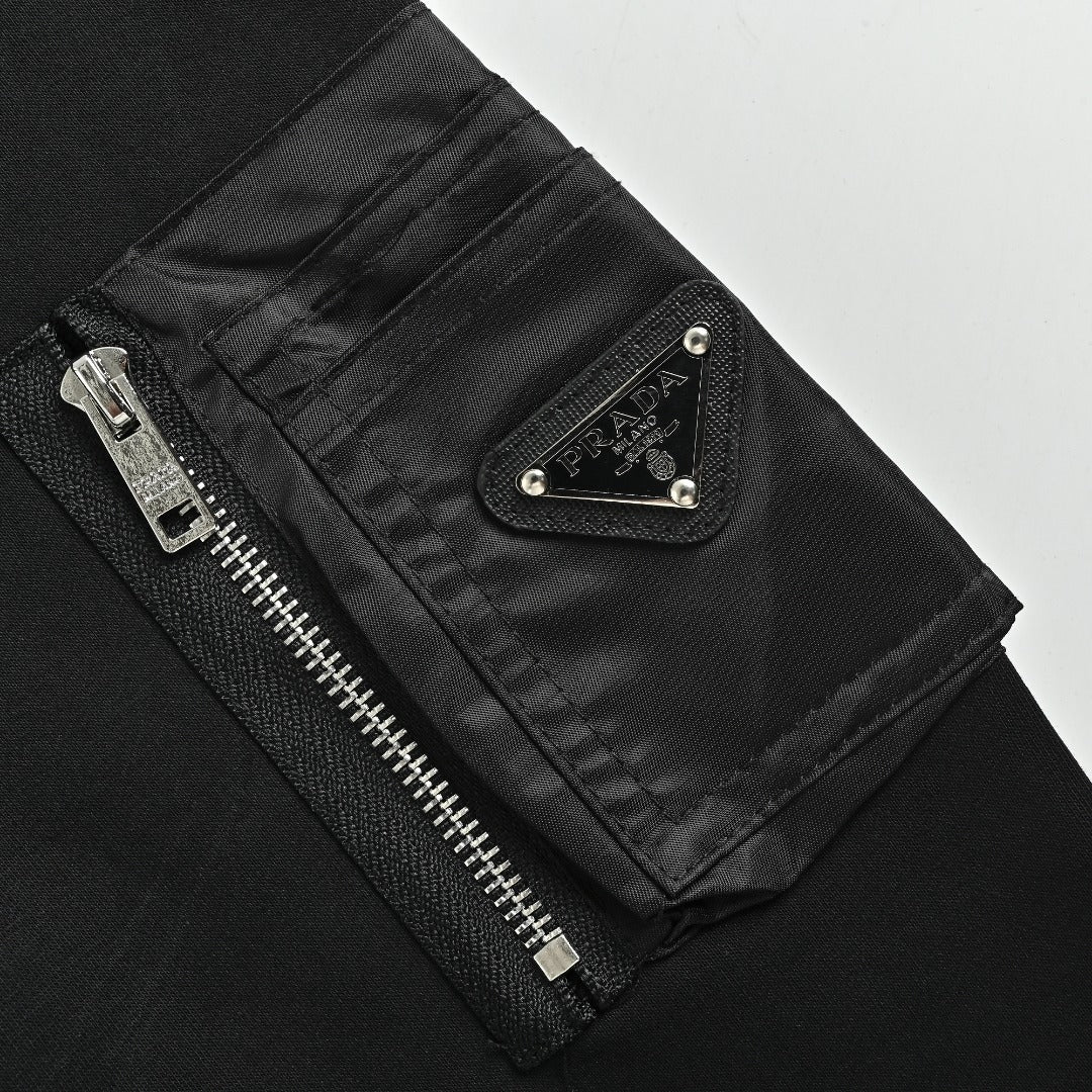 Prada Sleeve Zip Pocket Triangle Logo Crew Neck Sweatshirt Black