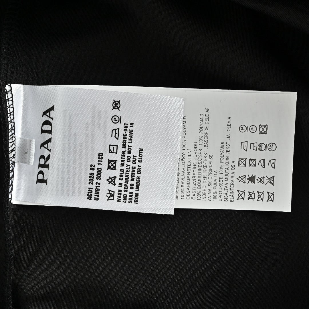 Prada Sleeve Zip Pocket Triangle Logo Crew Neck Sweatshirt Black