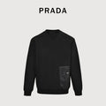 Prada Re-Nylon Chest Patch Pocket Triangle Logo Crew Neck Sweatshirt Black