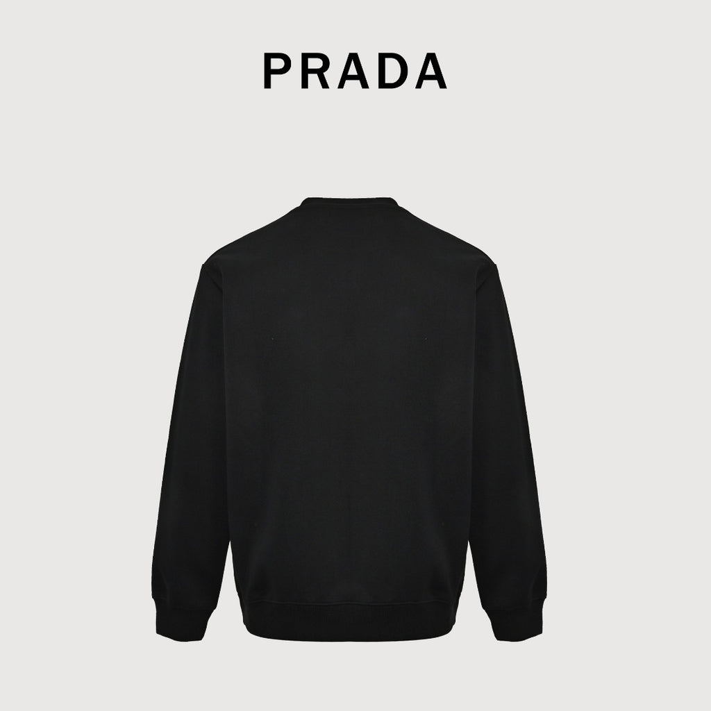 Prada Re-Nylon Chest Patch Pocket Triangle Logo Crew Neck Sweatshirt Black