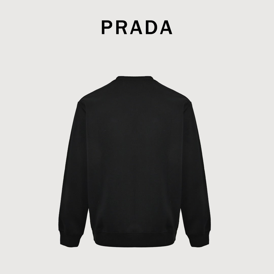 Prada Re-Nylon Chest Patch Pocket Triangle Logo Crew Neck Sweatshirt Black