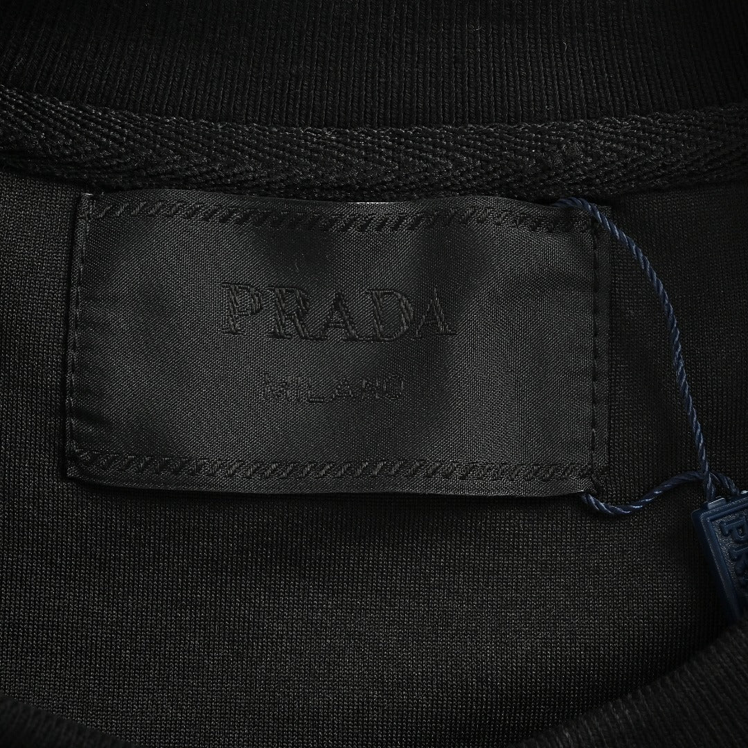 Prada Re-Nylon Chest Patch Pocket Triangle Logo Crew Neck Sweatshirt Black