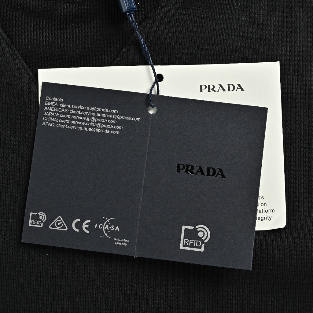 Prada Re-Nylon Chest Patch Pocket Triangle Logo Crew Neck Sweatshirt Black