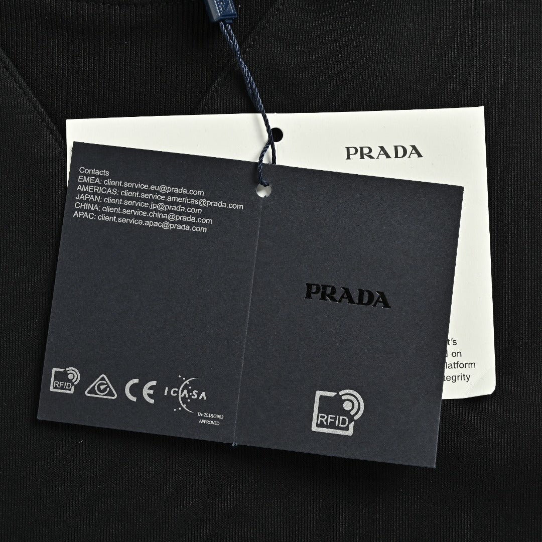 Prada Re-Nylon Chest Patch Pocket Triangle Logo Crew Neck Sweatshirt Black
