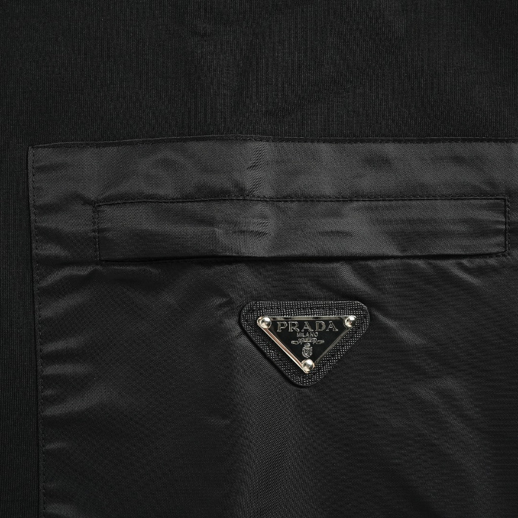 Prada Re-Nylon Chest Patch Pocket Triangle Logo Crew Neck Sweatshirt Black