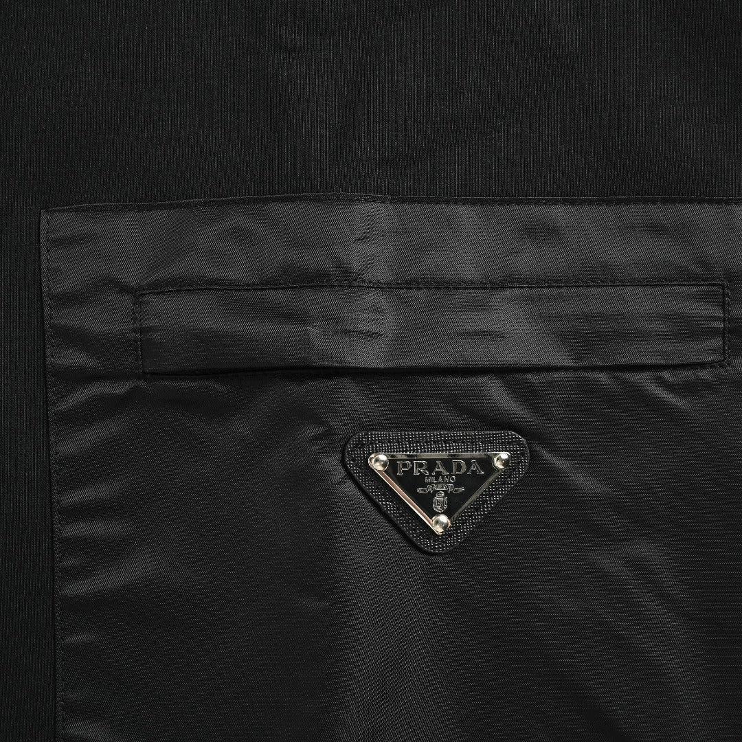 Prada Re-Nylon Chest Patch Pocket Triangle Logo Crew Neck Sweatshirt Black