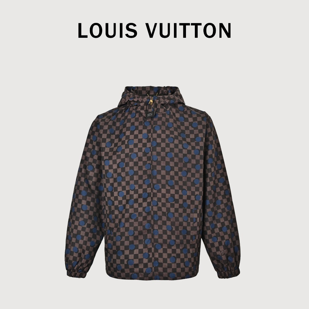 Louis Vuitton LV 26FW Damier Checkerboard Polka Dot Hooded Windbreaker Jacket Dark Brown