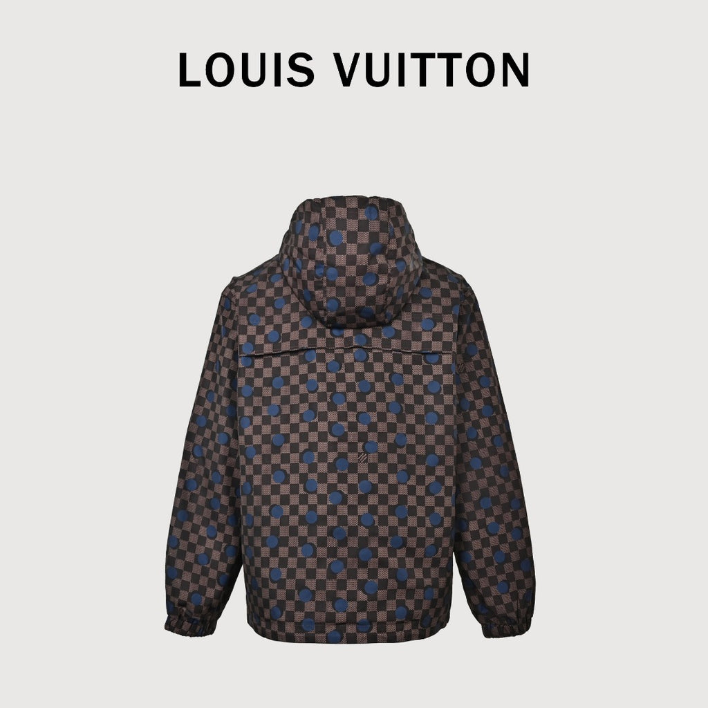 Louis Vuitton LV 26FW Damier Checkerboard Polka Dot Hooded Windbreaker Jacket Dark Brown