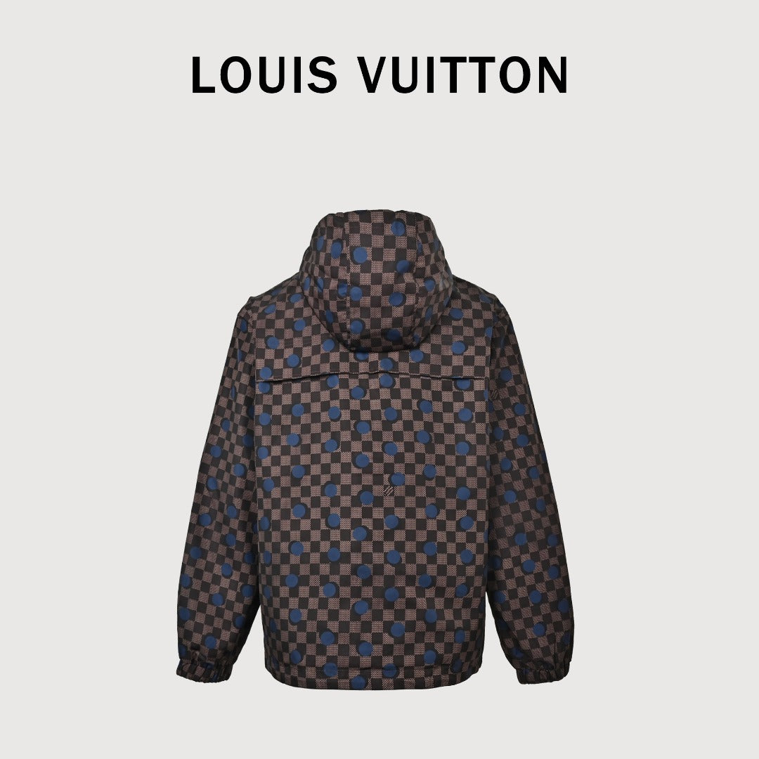 Louis Vuitton LV 26FW Damier Checkerboard Polka Dot Hooded Windbreaker Jacket Dark Brown