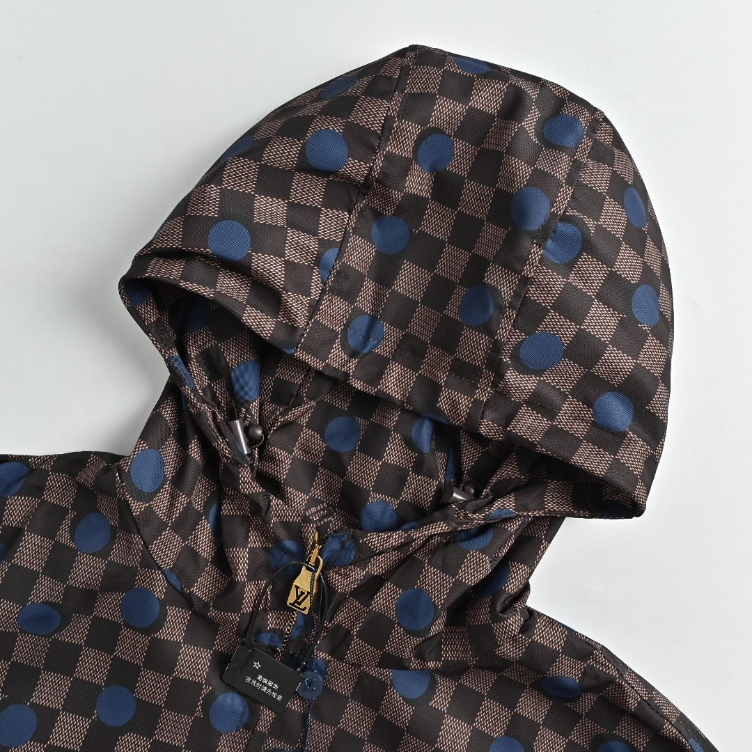 Louis Vuitton LV 26FW Damier Checkerboard Polka Dot Hooded Windbreaker Jacket Dark Brown