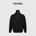 Chanel Double CC Logo Stand Collar Half-Zip Pullover Knit Sweater Black