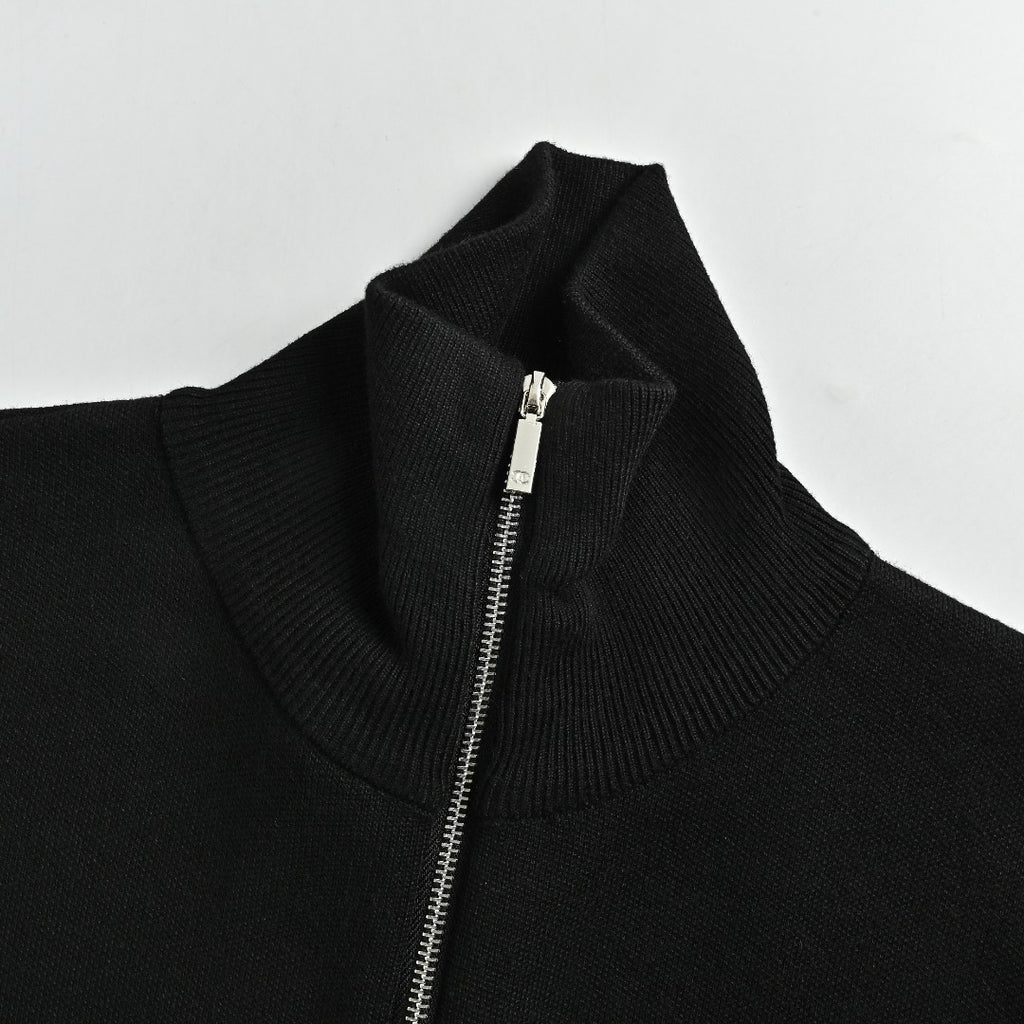 Chanel Double CC Logo Stand Collar Half-Zip Pullover Knit Sweater Black