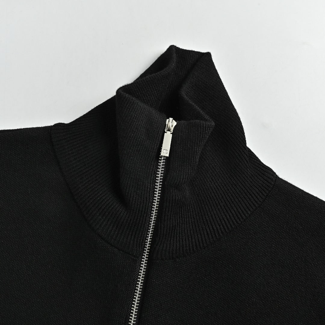 Chanel Double CC Logo Stand Collar Half-Zip Pullover Knit Sweater Black