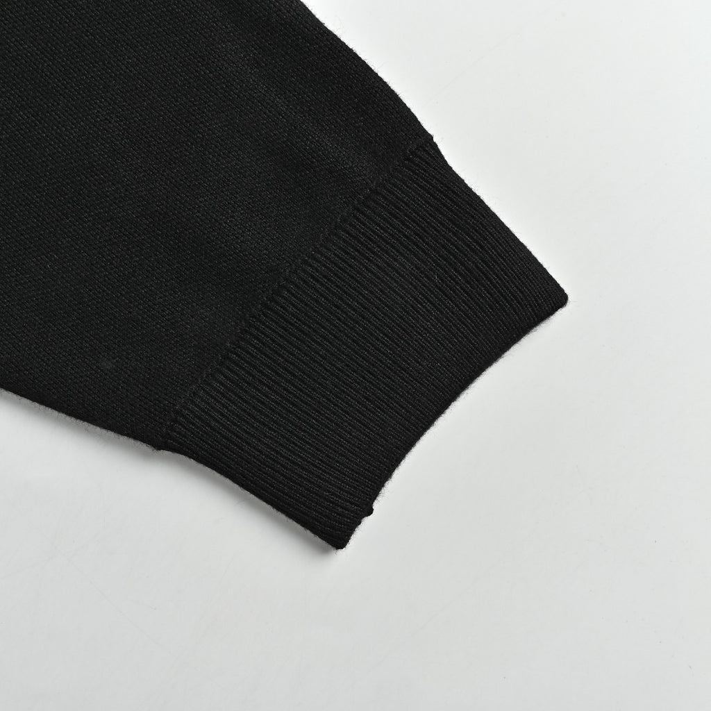 Chanel Double CC Logo Stand Collar Half-Zip Pullover Knit Sweater Black