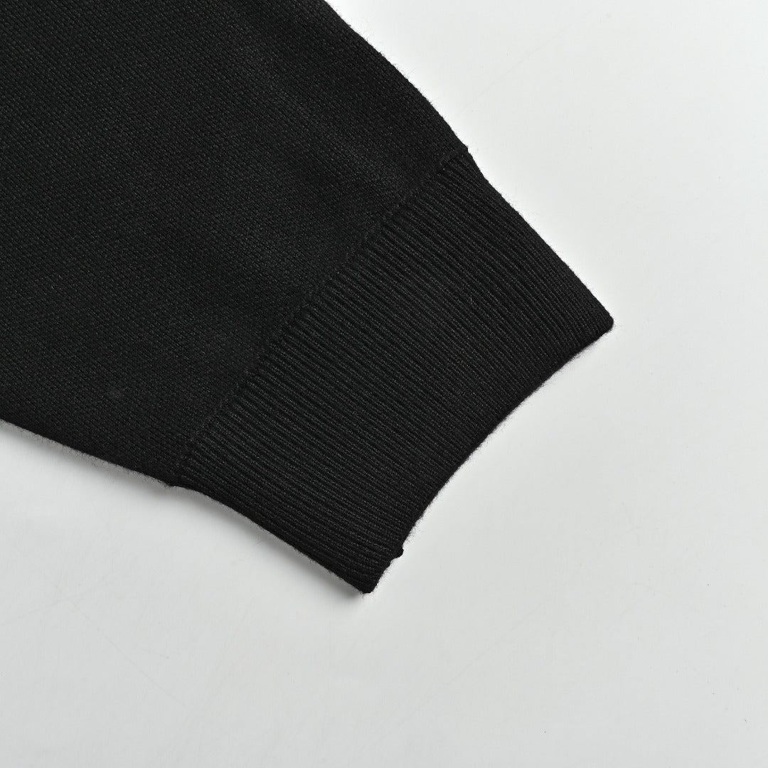 Chanel Double CC Logo Stand Collar Half-Zip Pullover Knit Sweater Black
