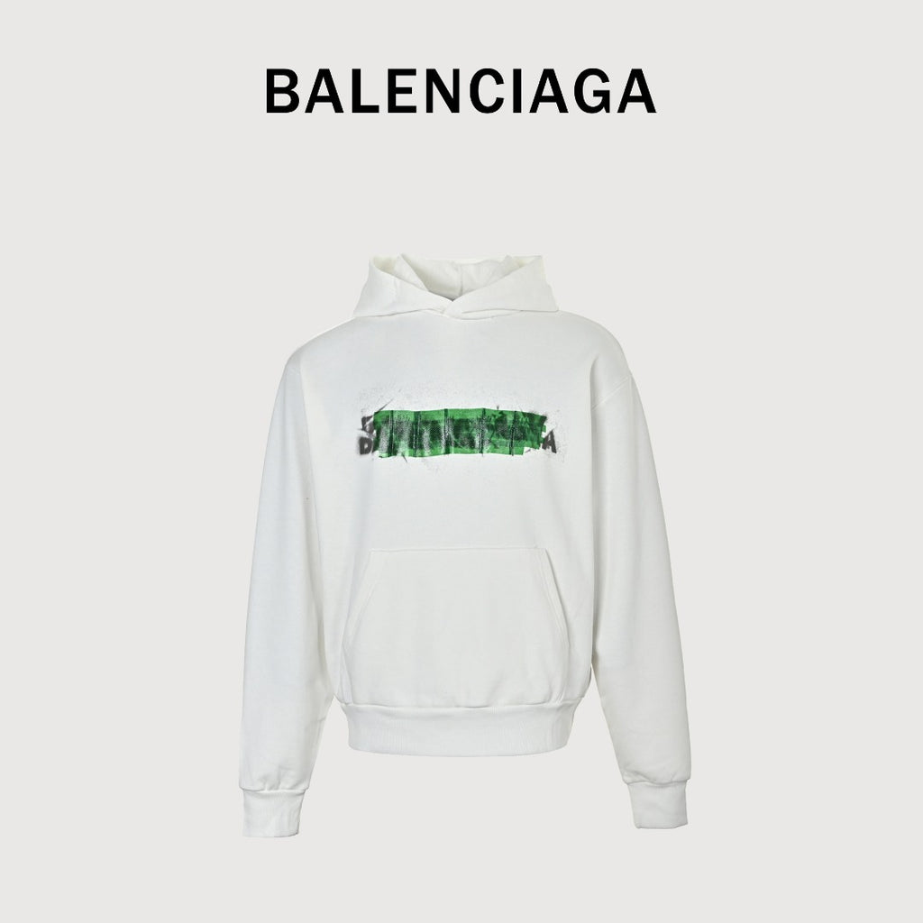 Balenciaga BLCG Layered Tape Graphic Hooded Sweatshirt White