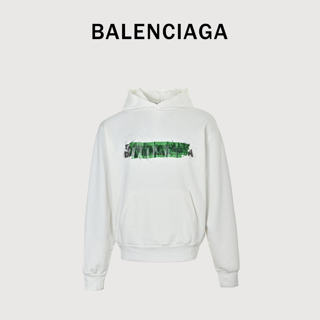 Balenciaga BLCG Layered Tape Graphic Hooded Sweatshirt White