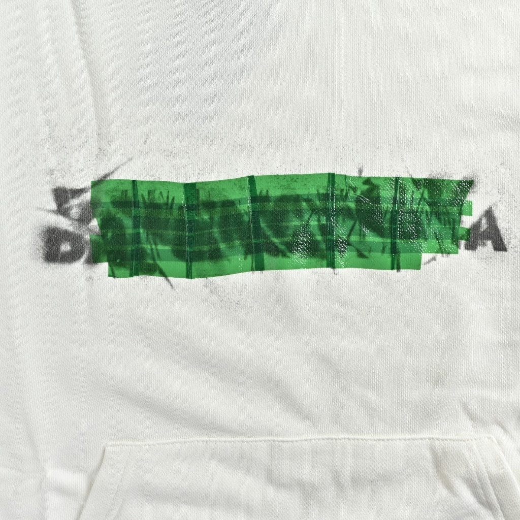 Balenciaga BLCG Layered Tape Graphic Hooded Sweatshirt White