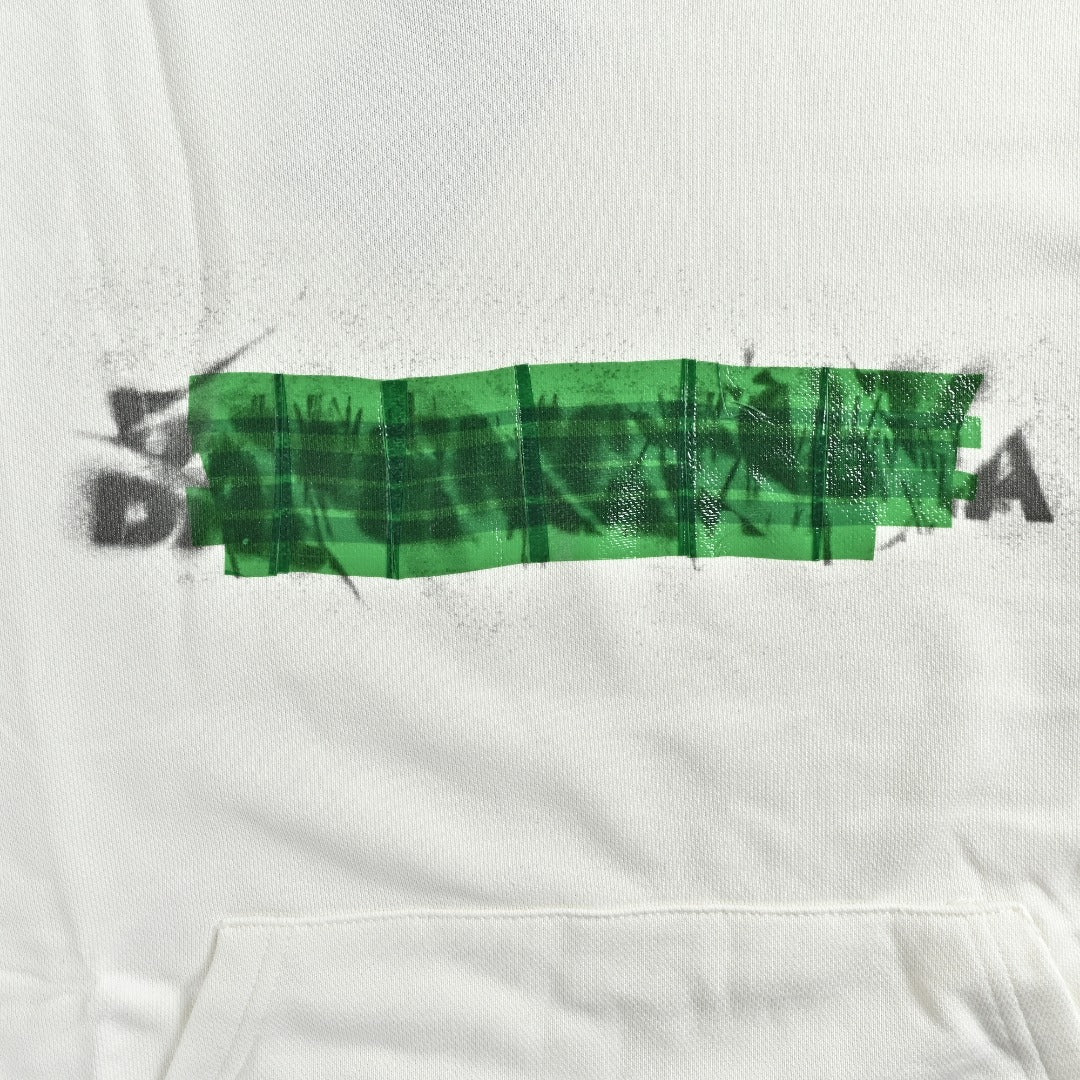 Balenciaga BLCG Layered Tape Graphic Hooded Sweatshirt White