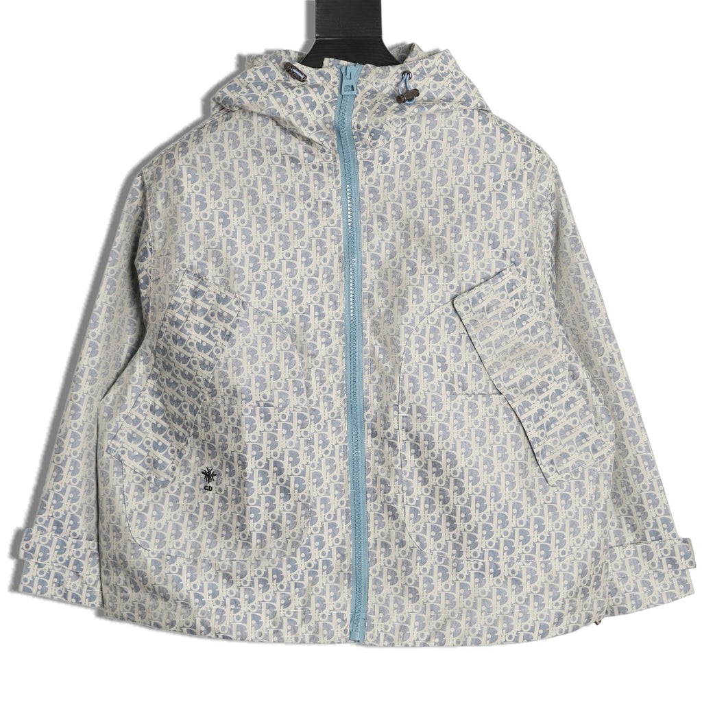 Dior Bee Oblique Logo Hooded Zip Jacket - Grey
