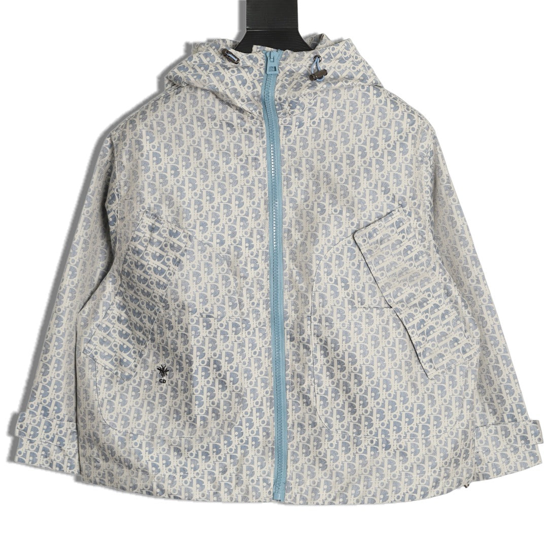 Dior Bee Oblique Logo Hooded Zip Jacket - Grey