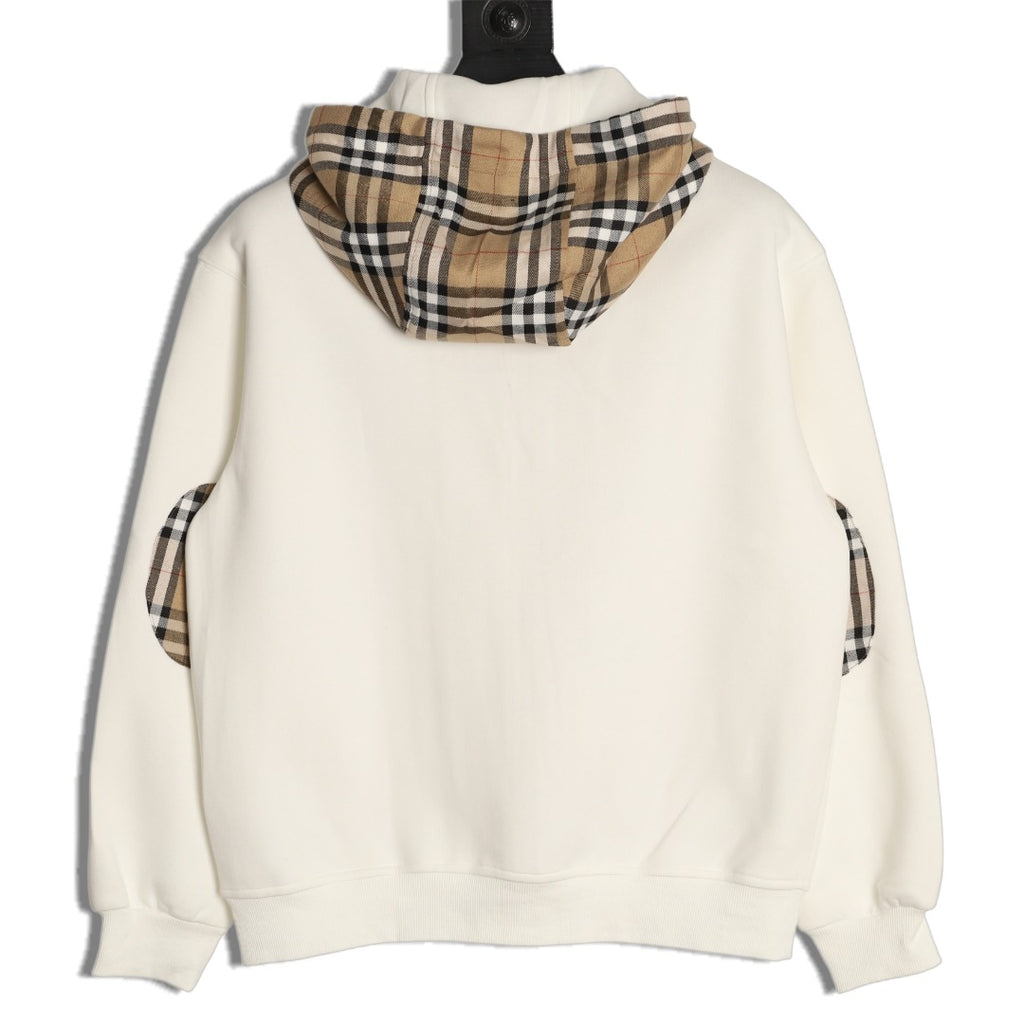 Burberry Equestrian Knight Check-Trim Hooded Zip Jacket - Ivory