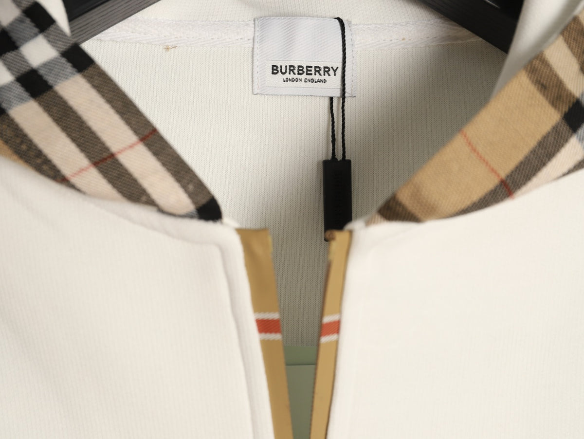 Burberry Equestrian Knight Check-Trim Hooded Zip Jacket - Ivory