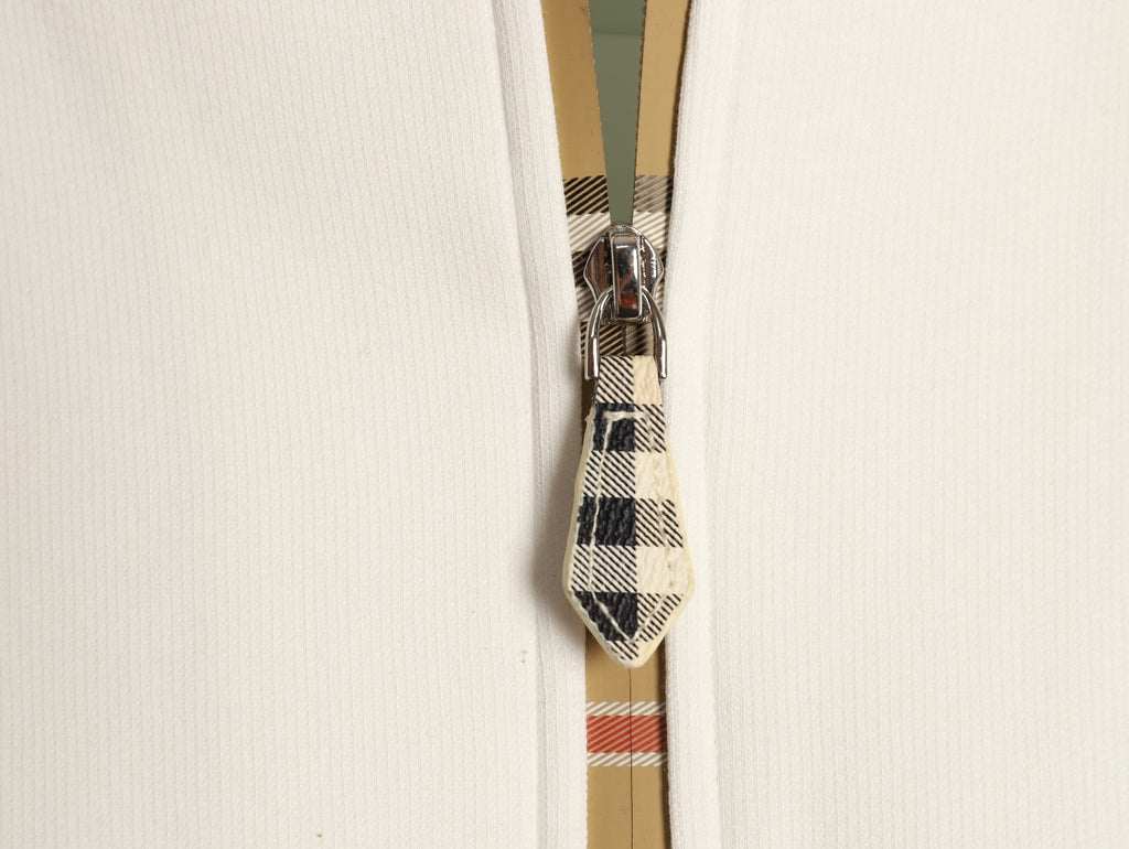 Burberry Equestrian Knight Check-Trim Hooded Zip Jacket - Ivory