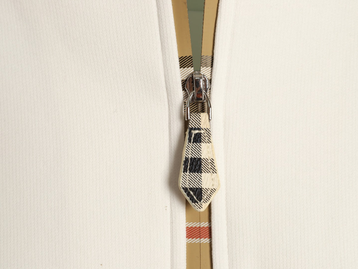 Burberry Equestrian Knight Check-Trim Hooded Zip Jacket - Ivory