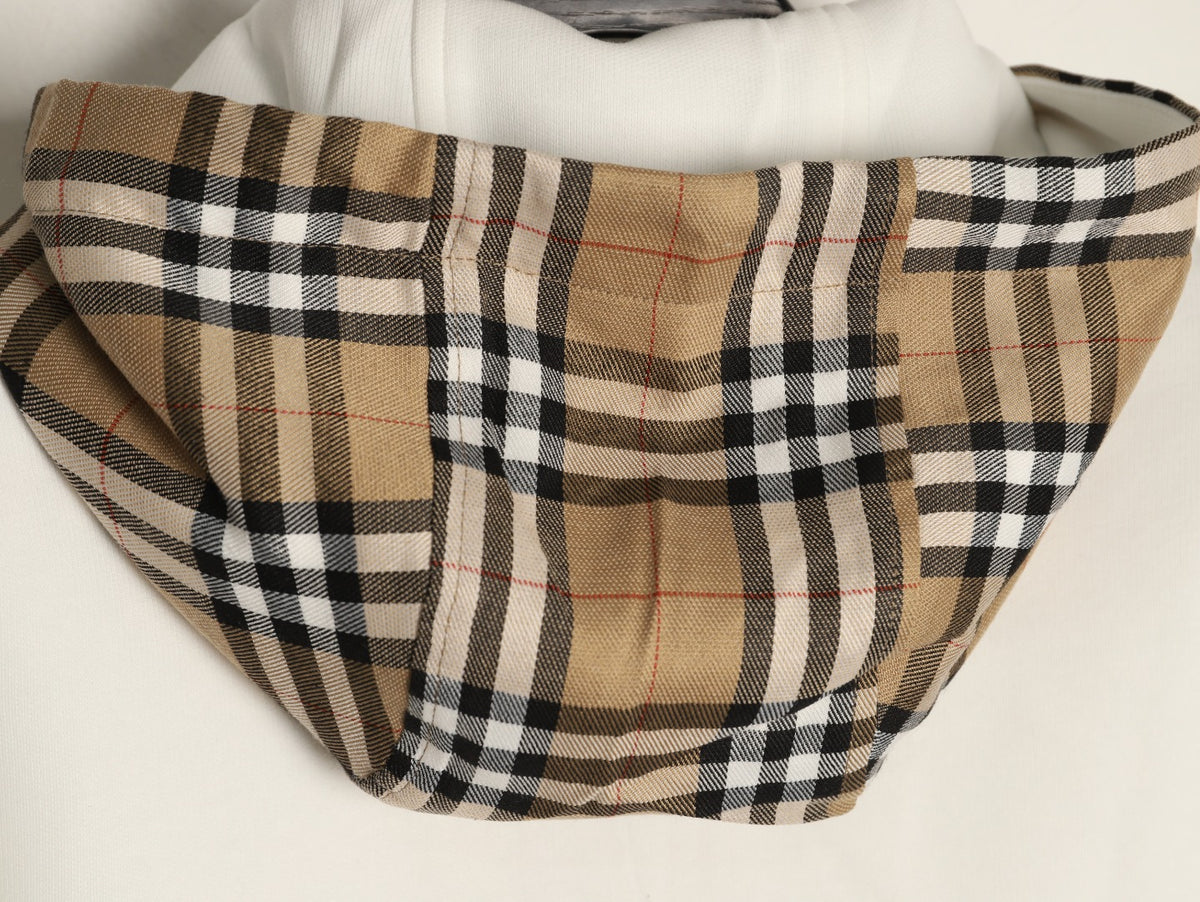 Burberry Equestrian Knight Check-Trim Hooded Zip Jacket - Ivory
