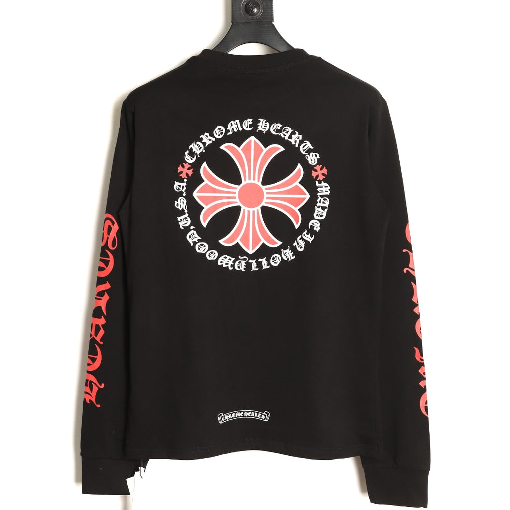 Chrome Hearts Floral Cross Gothic Print Long-Sleeve T-Shirt - Black
