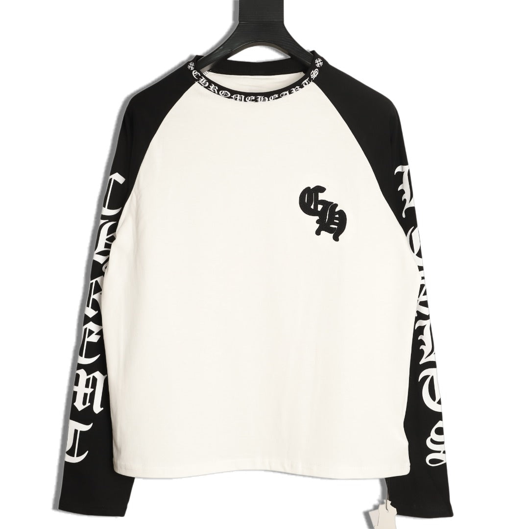 Chrome Hearts Horseshoe Hardware Gothic Raglan Long-Sleeve T-Shirt - Black/White