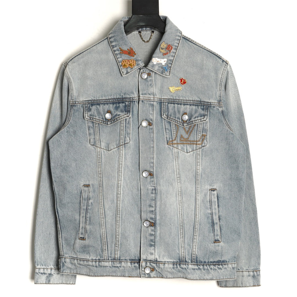 Louis Vuitton CVD Hardware Leather-Detail Skate Denim Jacket - Light Blue