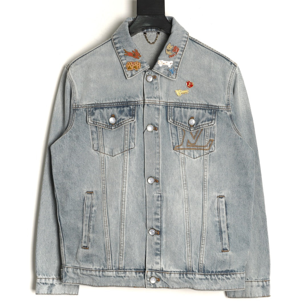Louis Vuitton CVD Hardware Leather-Detail Skate Denim Jacket - Light Blue
