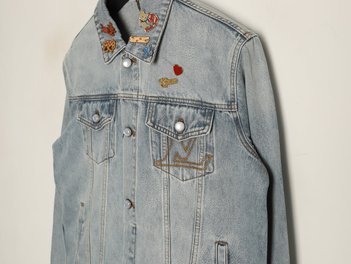 Louis Vuitton CVD Hardware Leather-Detail Skate Denim Jacket - Light Blue