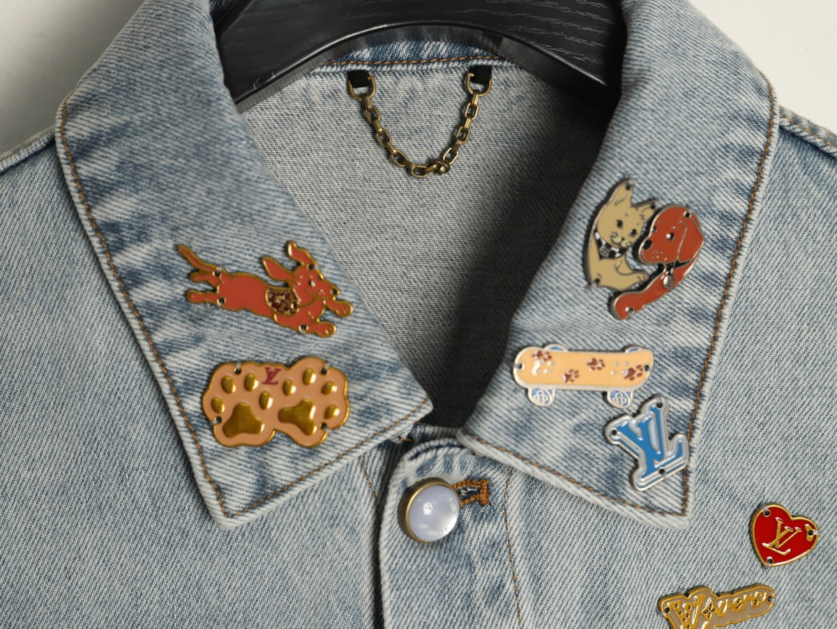 Louis Vuitton CVD Hardware Leather-Detail Skate Denim Jacket - Light Blue