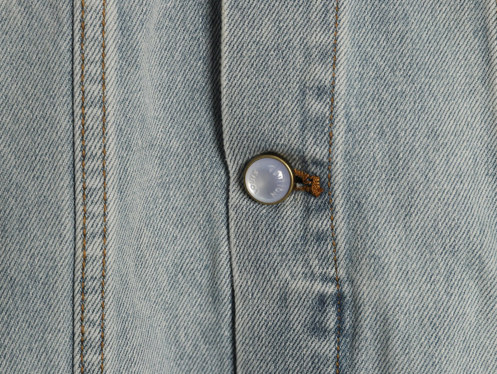 Louis Vuitton CVD Hardware Leather-Detail Skate Denim Jacket - Light Blue